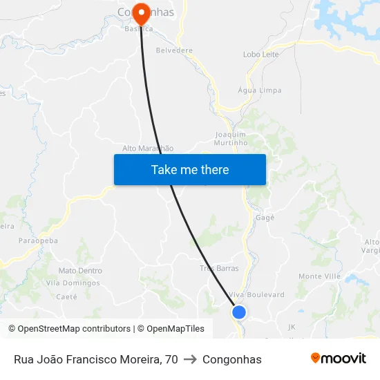 Rua João Francisco Moreira, 70 to Congonhas map