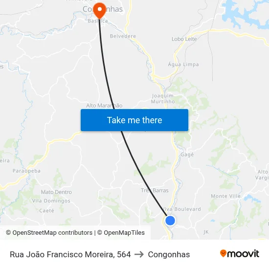 Rua João Francisco Moreira, 564 to Congonhas map