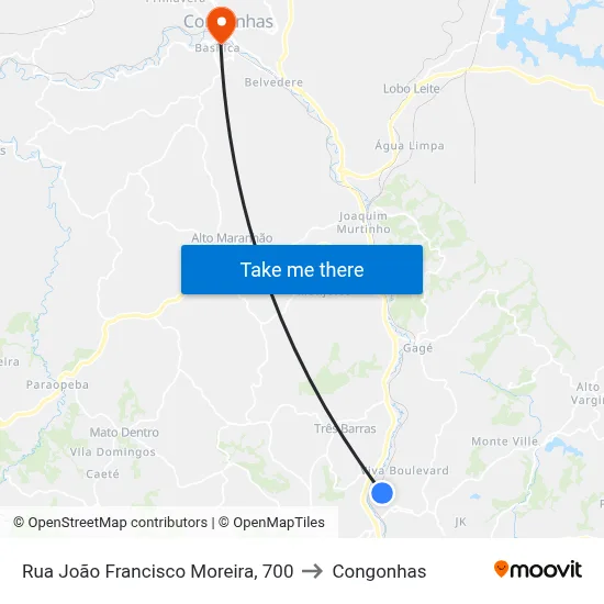 Rua João Francisco Moreira, 700 to Congonhas map