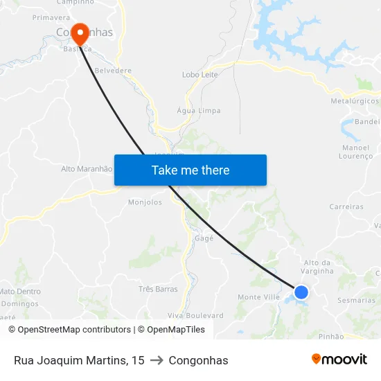 Rua Joaquim Martins, 15 to Congonhas map