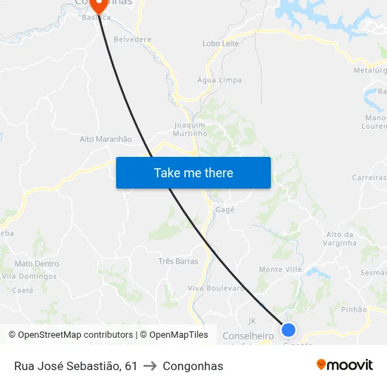 Rua José Sebastião, 61 to Congonhas map