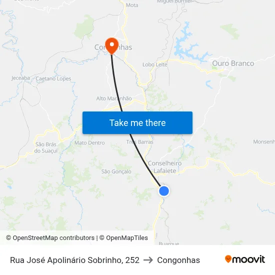 Rua José Apolinário Sobrinho, 252 to Congonhas map