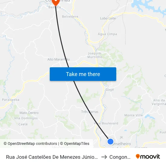 Rua José Castelões De Menezes Júnior, 267 to Congonhas map