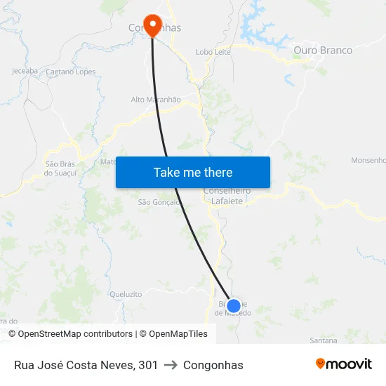 Rua José Costa Neves, 301 to Congonhas map