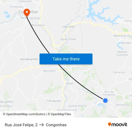 Rua José Felipe, 2 to Congonhas map
