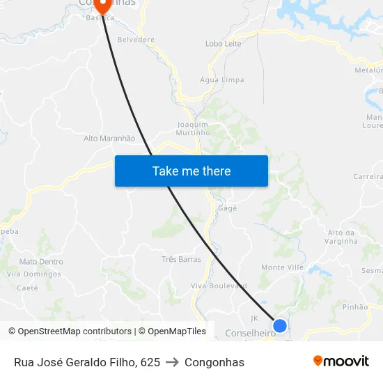 Rua José Geraldo Filho, 625 to Congonhas map