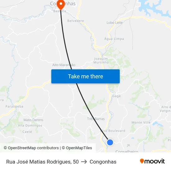 Rua José Matias Rodrigues, 50 to Congonhas map