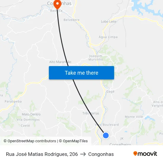 Rua José Matias Rodrigues, 206 to Congonhas map