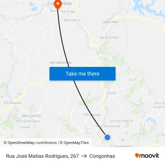 Rua José Matias Rodrigues, 267 to Congonhas map