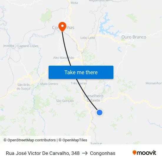 Rua José Victor De Carvalho, 348 to Congonhas map