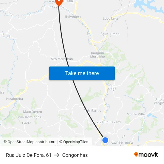 Rua Juiz De Fora, 61 to Congonhas map