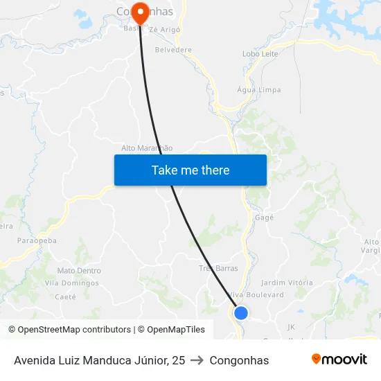 Avenida Luiz Manduca Júnior, 25 to Congonhas map