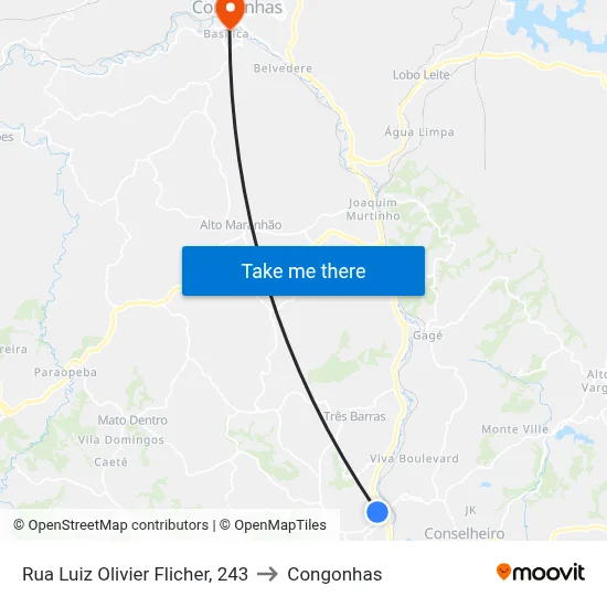Rua Luiz Olivier Flicher, 243 to Congonhas map