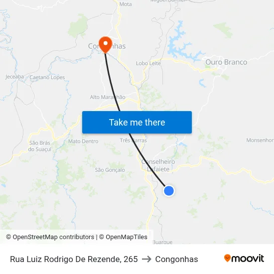 Rua Luiz Rodrigo De Rezende, 265 to Congonhas map