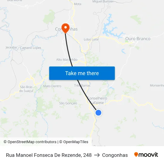 Rua Manoel Fonseca De Rezende, 248 to Congonhas map