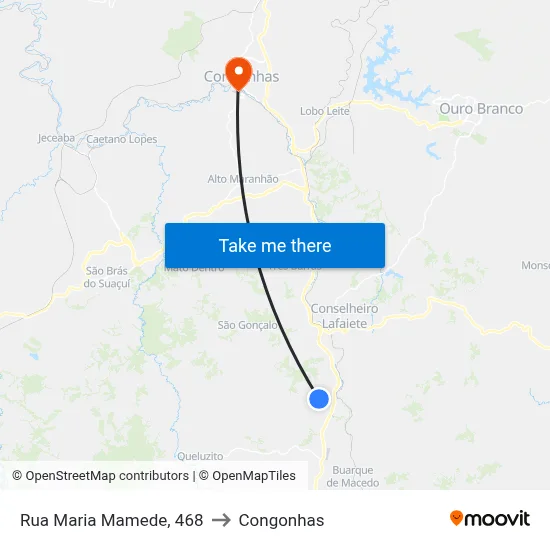 Rua Maria Mamede, 468 to Congonhas map