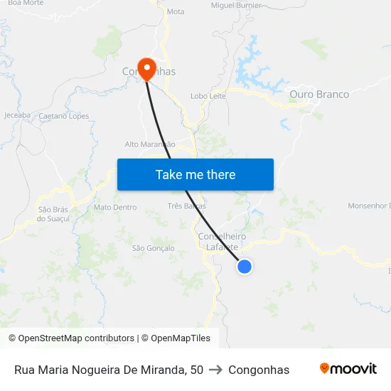 Rua Maria Nogueira De Miranda, 50 to Congonhas map