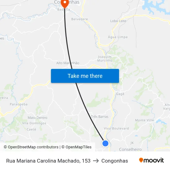 Rua Mariana Carolina Machado, 153 to Congonhas map