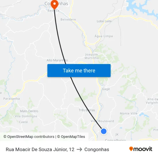 Rua Moacir De Souza Júnior, 12 to Congonhas map
