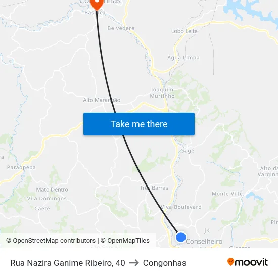 Rua Nazira Ganime Ribeiro, 40 to Congonhas map