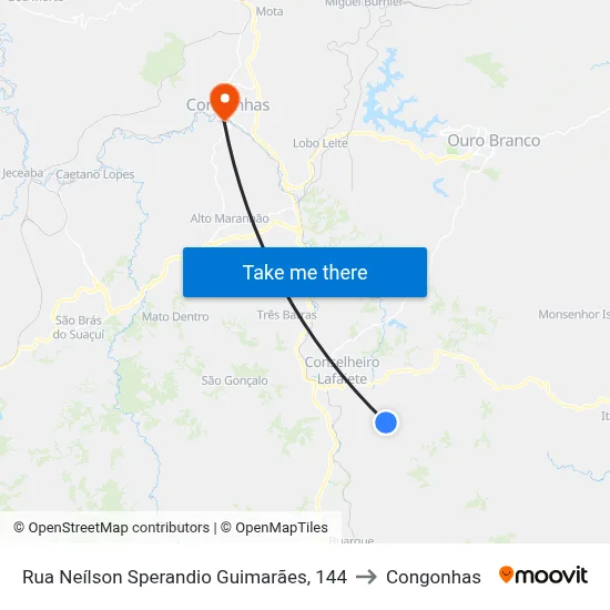Rua Neílson Sperandio Guimarães, 144 to Congonhas map