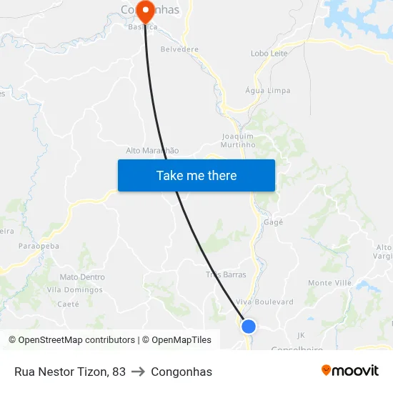 Rua Nestor Tizon, 83 to Congonhas map