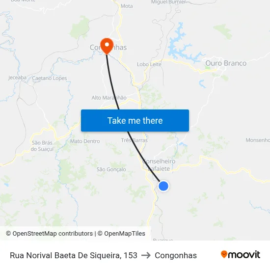 Rua Norival Baeta De Siqueira, 153 to Congonhas map