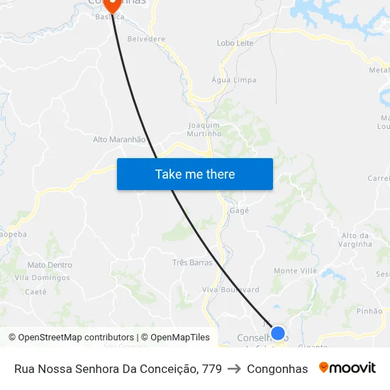 Rua Nossa Senhora Da Conceição, 779 to Congonhas map