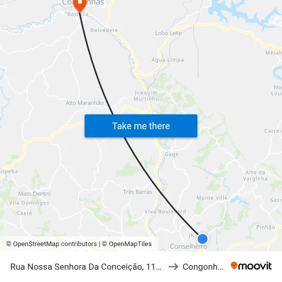 Rua Nossa Senhora Da Conceição, 1116 to Congonhas map