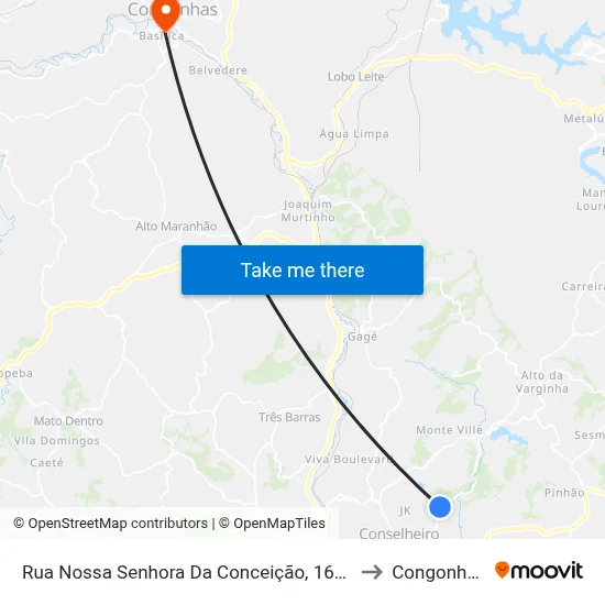 Rua Nossa Senhora Da Conceição, 1642 to Congonhas map