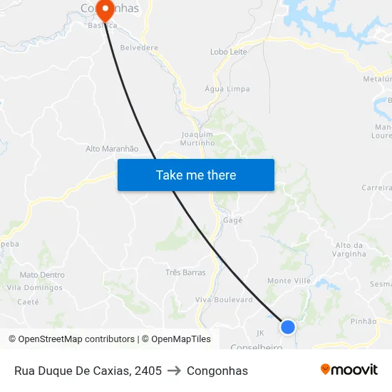 Rua Duque De Caxias, 2405 to Congonhas map