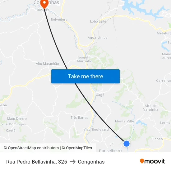 Rua Pedro Bellavinha, 325 to Congonhas map