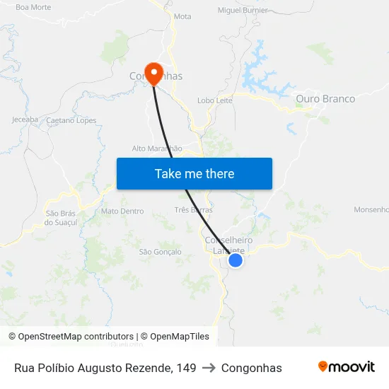 Rua Políbio Augusto Rezende, 149 to Congonhas map