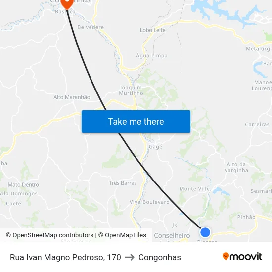 Rua Ivan Magno Pedroso, 170 to Congonhas map