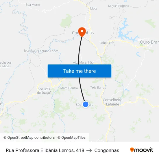 Rua Professora Elibânia Lemos, 418 to Congonhas map