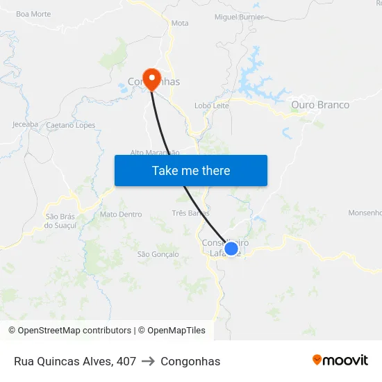 Rua Quincas Alves, 407 to Congonhas map