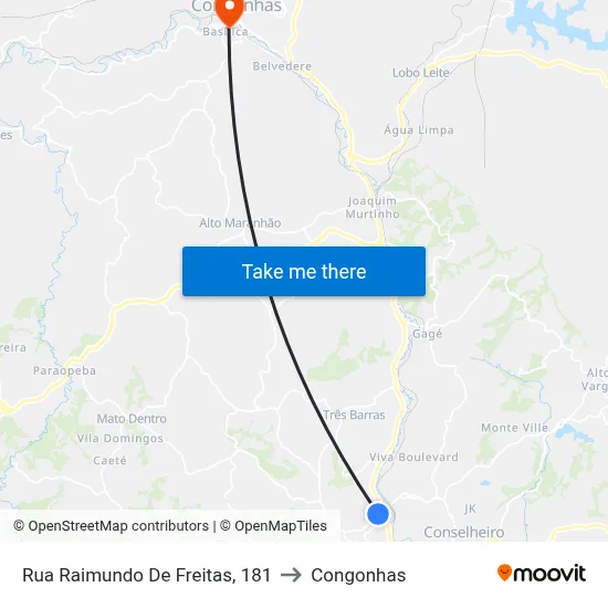 Rua Raimundo De Freitas, 181 to Congonhas map