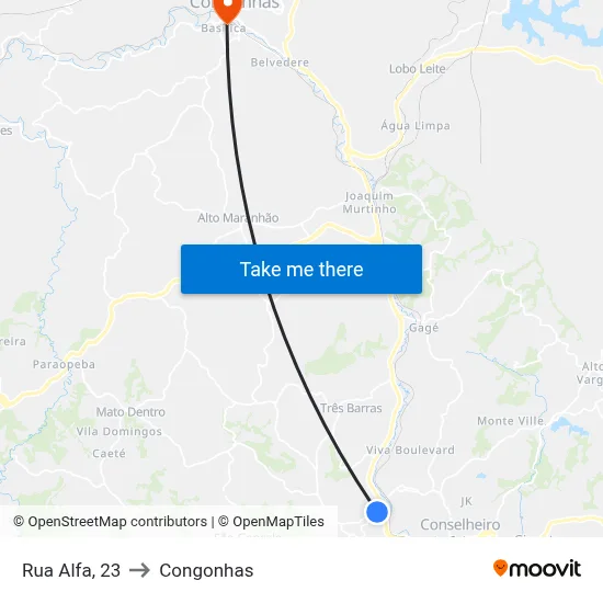 Rua Alfa, 23 to Congonhas map