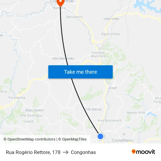 Rua Rogério Rettore, 178 to Congonhas map
