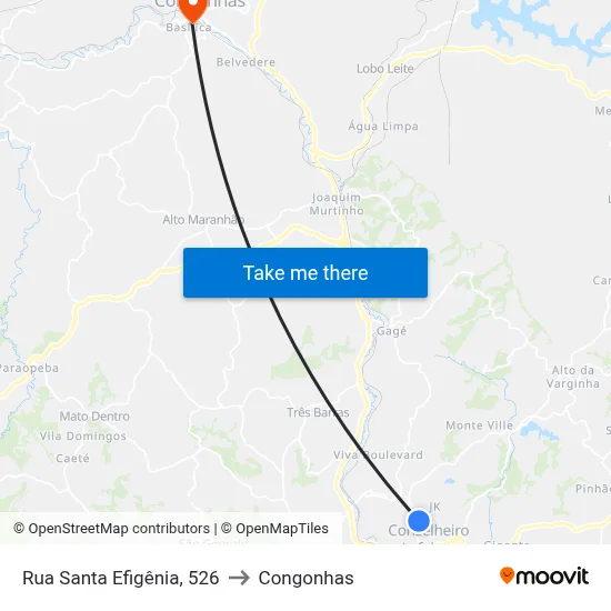 Rua Santa Efigênia, 526 to Congonhas map