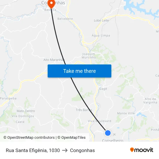 Rua Santa Efigênia, 1030 to Congonhas map
