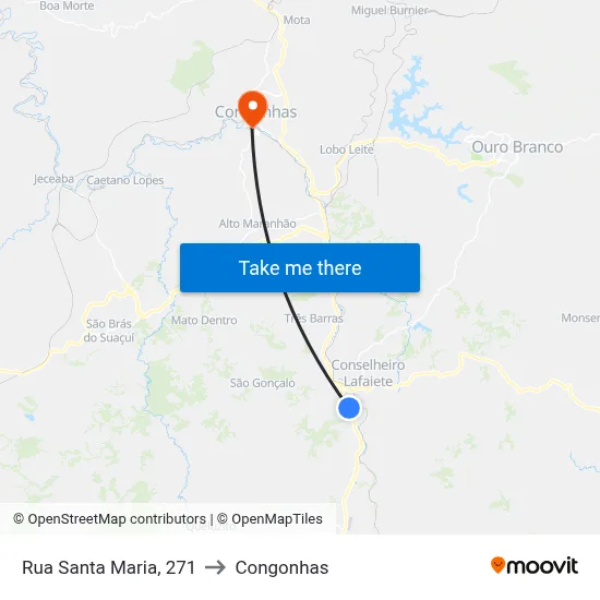 Rua Santa Maria, 271 to Congonhas map
