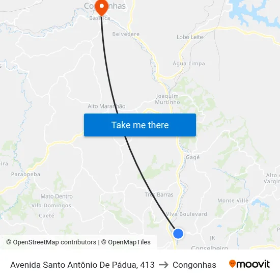 Avenida Santo Antônio De Pádua, 413 to Congonhas map