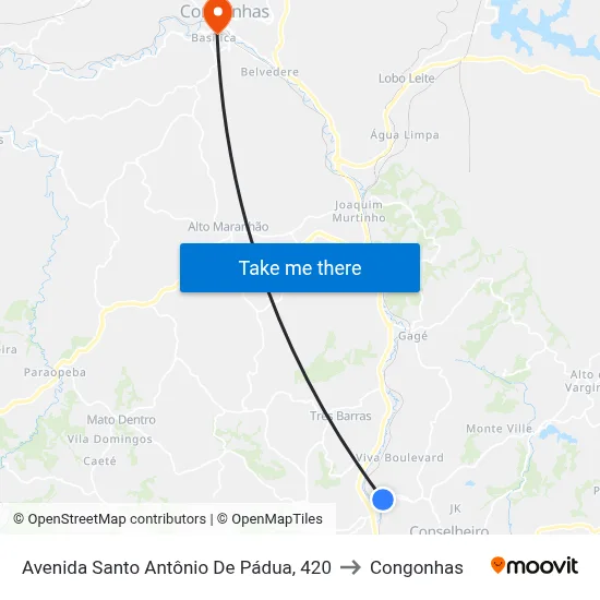Avenida Santo Antônio De Pádua, 420 to Congonhas map