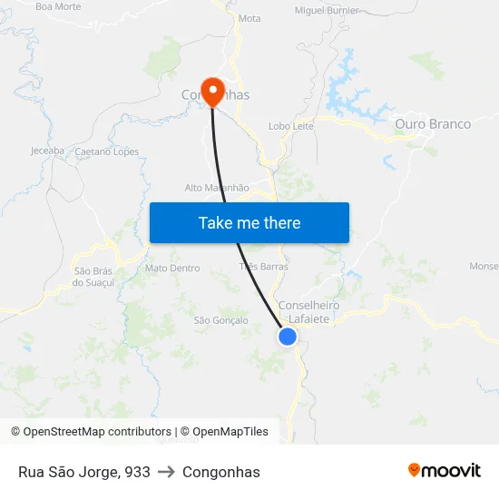 Rua São Jorge, 933 to Congonhas map