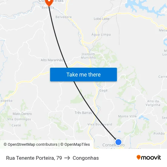 Rua Tenente Porteira, 79 to Congonhas map