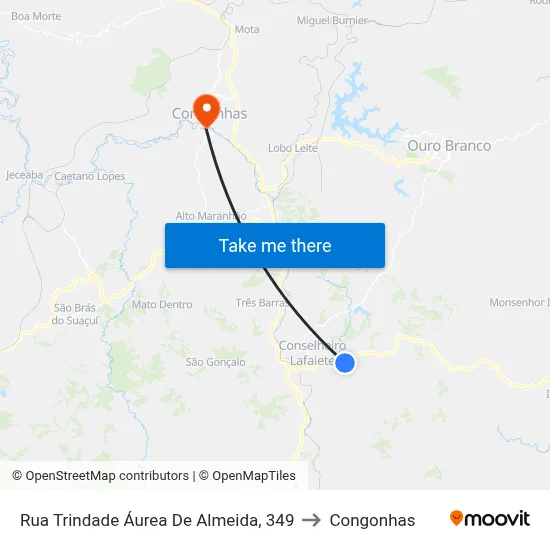 Rua Trindade Áurea De Almeida, 349 to Congonhas map