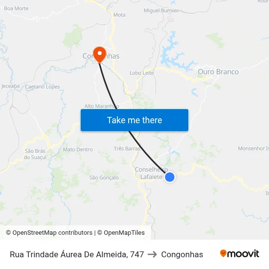 Rua Trindade Áurea De Almeida, 747 to Congonhas map