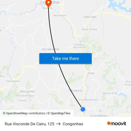 Rua Visconde De Cairu, 125 to Congonhas map