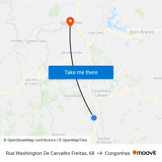 Rua Washington De Carvalho Freitas, 68 to Congonhas map